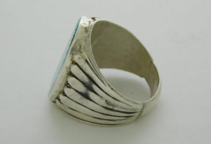 Side view of Milton Burnside Navajo Sterling and Kingman Spiderweb Turquoise Ring