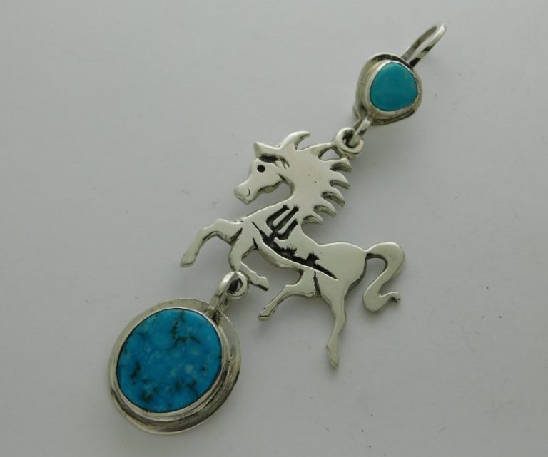 JAMES FENDENHEIM Tohono O'odham Papago Pony Sterling Silver and Kingman Turquoise Pendant