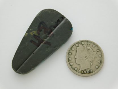 Reverse view of MORENCI TURQUOISE CABOCHON with Pyrite and Quartz Inclusions 43.5 Carats