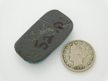 Reverse view of MORENCI TURQUOISE CABOCHON with Pyrite and Quartz Inclusions 52 Carats