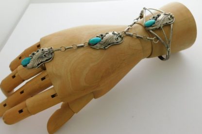 Cecil Henry Navajo Sterling Silver and Kingman Turquoise Slave Bracelet Ring Size 7-1/2