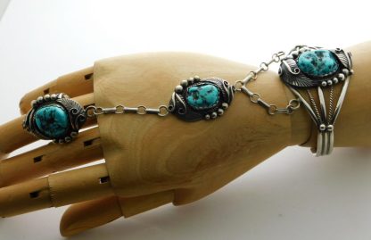 Yellowhorse Navajo Sterling Silver and Kingman Turquoise Slave Bracelet Ring Size 8-1/4