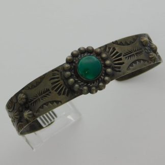 FRED HARVEY Gila Monster, Zia, Thunderbird, Repousse’ and Cerrrillos Turquoise Sterling Silver Bracelet