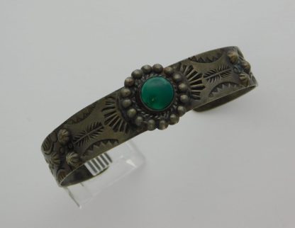 FRED HARVEY Gila Monster, Zia, Thunderbird, Repousse’ and Cerrrillos Turquoise Sterling Silver Bracelet