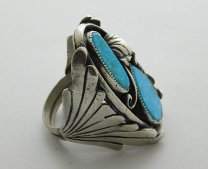 Side view of David K. Lister Navajo Kingman Turquoise and Sterling Silver Ring Size 12-1/2