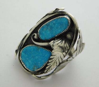 David K. Lister Navajo Kingman Turquoise and Sterling Silver Ring Size 12-1/2