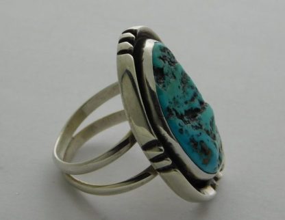 Side view of MARK CONTRERAS Tucson Hispanic Sleeping Beauty Turquoise Nugget and Sterling Silver Ring Size 8