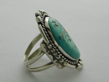 Side view of MARK CONTRERAS Tucson Hispanic Fox Turquoise and Sterling Silver Ring Size 8