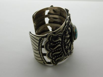 Side view of Leander Tahe Navajo Sterling Silver and Turquoise Bracelet
