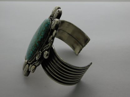 Side view of Ryan Horback (Anglo) #8 Nevada Turquoise and Sterling Silver Bracelet