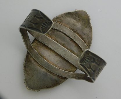 Rear view of Fred Harvey Petrified Wood Sterling Silver Bracelet with Thunderbirds and Arrows