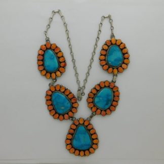 Elizabeth Etsitty Navajo Kingman Turquoise and Orange Spiny Oyster Shell Necklace