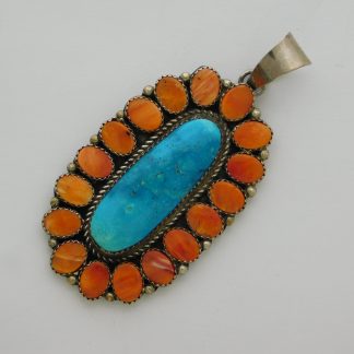 Elizabeth Etsitty Navajo Kingman Turquoise and Spiny Oyster Shell Sterling Silver Pendant
