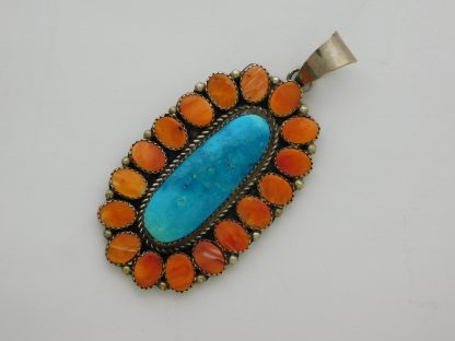 Elizabeth Etsitty Navajo Kingman Turquoise and Spiny Oyster Shell Sterling Silver Pendant