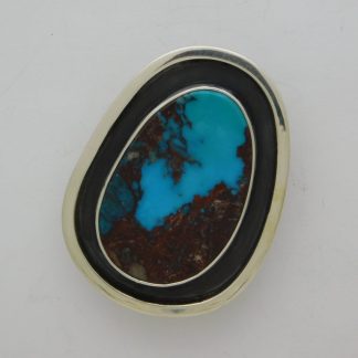 Bisbee Turquoise Oval Shadowbox Sterling Silver Bolo Tie
