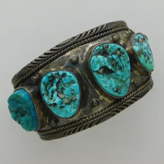 GIBSON GENE Navajo Sleeping Beauty Turquoise and Sterling Silver "Big Boy" Bracelet Size 8-1/4