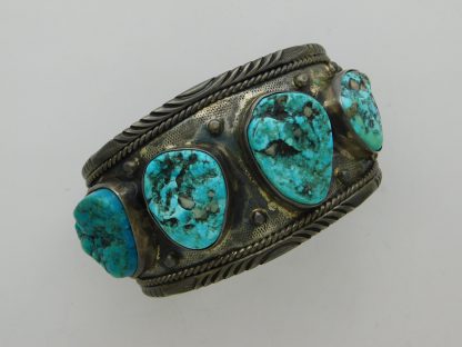 GIBSON GENE Navajo Sleeping Beauty Turquoise and Sterling Silver "Big Boy" Bracelet Size 8-1/4