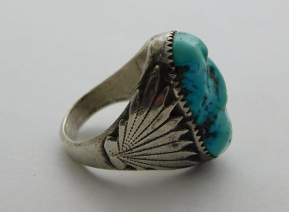 Side view of ROBERT AND BERNICE LEEKYA Zuni Natural Turquoise and Sterling Silver Ring size 11