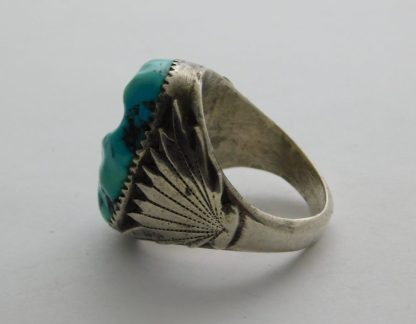 Side view of ROBERT AND BERNICE LEEKYA Zuni Natural Turquoise and Sterling Silver Ring size 11