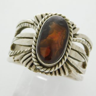 RUSSELL SAM Navajo Fire Agate and Sterling Silver Ring size 12-1/2