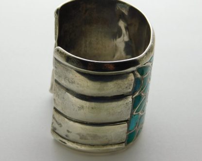 Side view of ZUNI Turquoise Channel Inlay Sterling Silver Bracelet Size 6-1/4