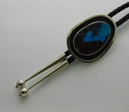Bisbee Turquoise Oval Shadowbox Sterling Bolo Tie