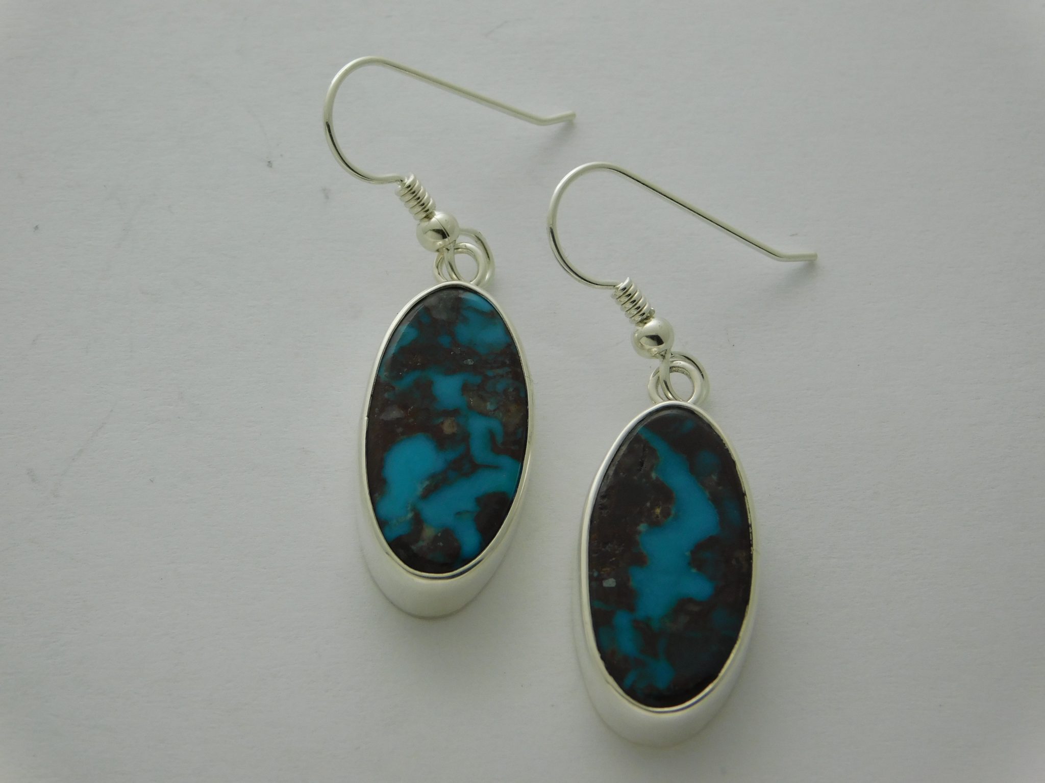 Bisbee Turquoise Sterling Silver French Hook Oval Earrings