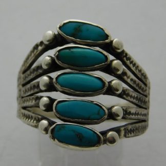 1930 Navajo Split Shank Turquoise Hand Stamped Sterling Ring