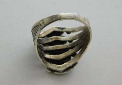 Rear view of 1930 Navajo Split Shank Turquoise Hand Stamped Sterling Ring
