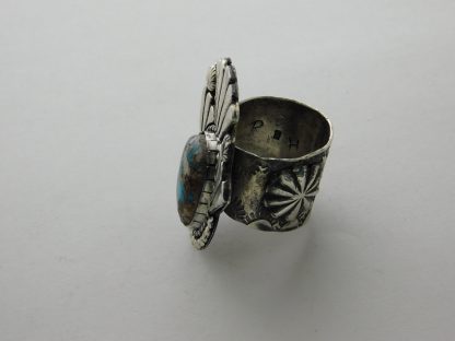 Side view of RYAN HORBACK Anglo Bisbee Turquoise Silver Ring size 11-1/2
