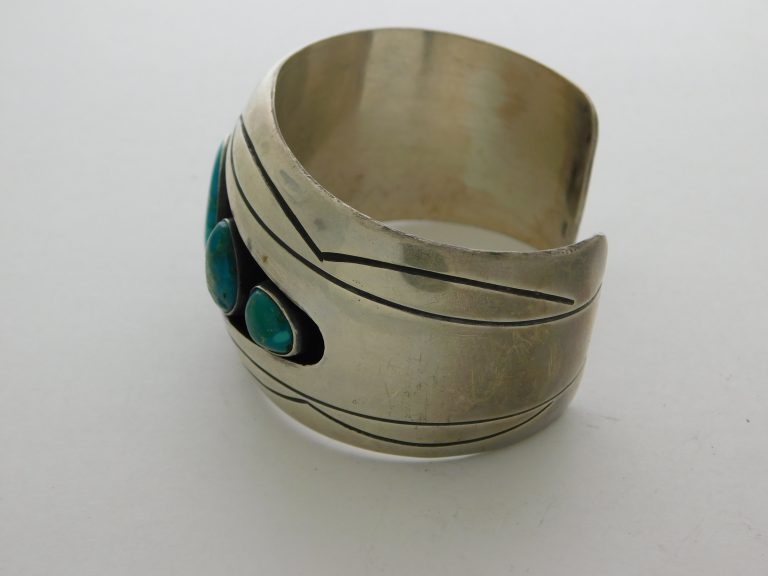 Side view of KENNY JOHN Navajo Sterling Silver & Turquoise Bracelet