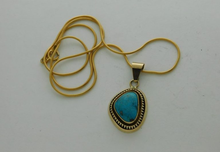 Leonard Nez Navajo 14 kt. Gold & Turquoise Triangle Pendant