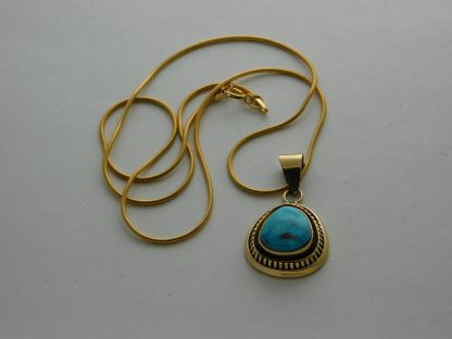 Leonard Nez 14 Kt. Gold and Turquoise Pendant on Gold Filled Chain