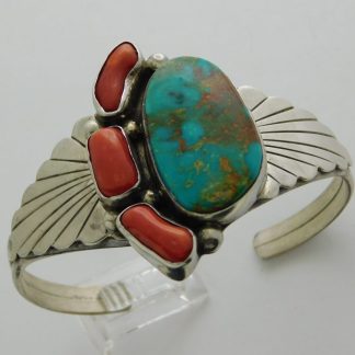 Marie Bahe Navajo Turquoise & Coral Bracelet