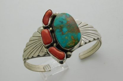 Marie Bahe Navajo Turquoise & Coral Bracelet