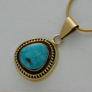 LEONARD NEZ Navajo Turquoise & 14kt. Gold Pendant