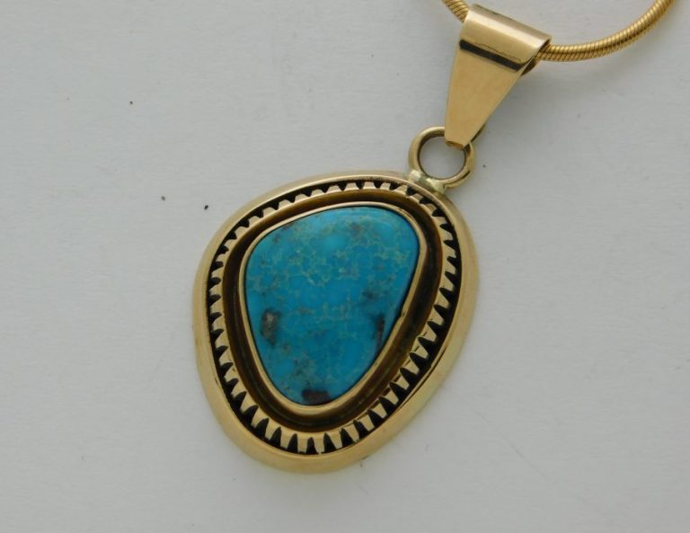 Leonard Nez Navajo 14 kt. Gold & Turquoise Triangle Pendant