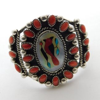 ROLAND HOGAN BEGAY Navajo Coral & Sterling Bracelet