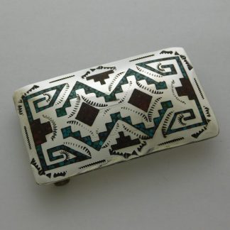 T HMIJ Signed Chip Inlay Sterling Silver Belt Buckle