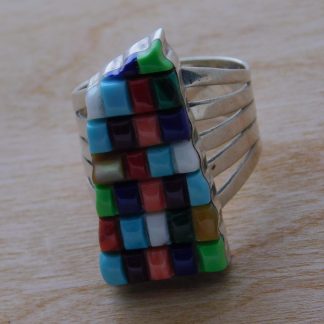 Mosaic Navajo Sterling Ring Signed WR