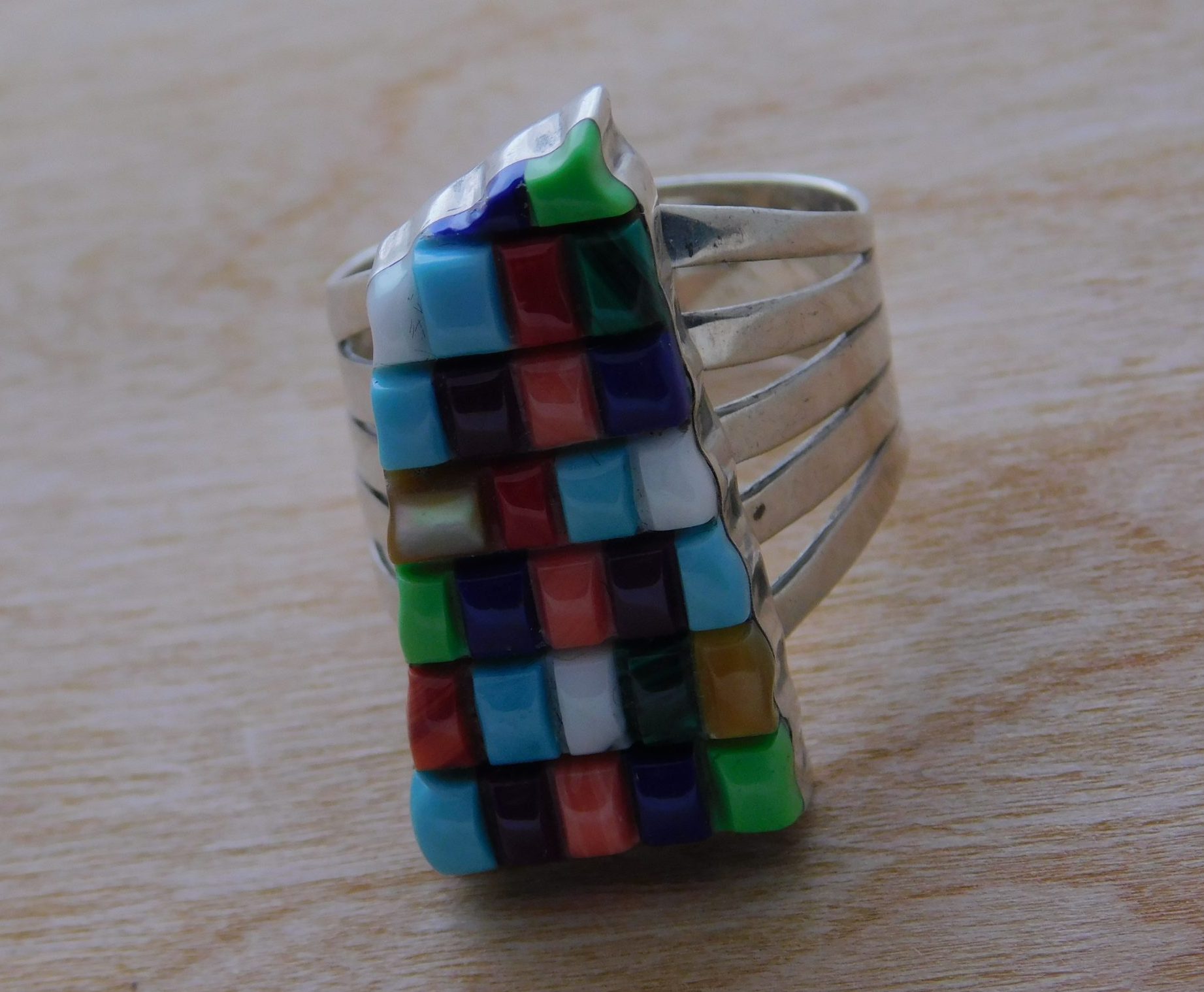 Mosaic Navajo Sterling Ring Signed WR