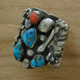 Turquoise & Coral Cluster Ring