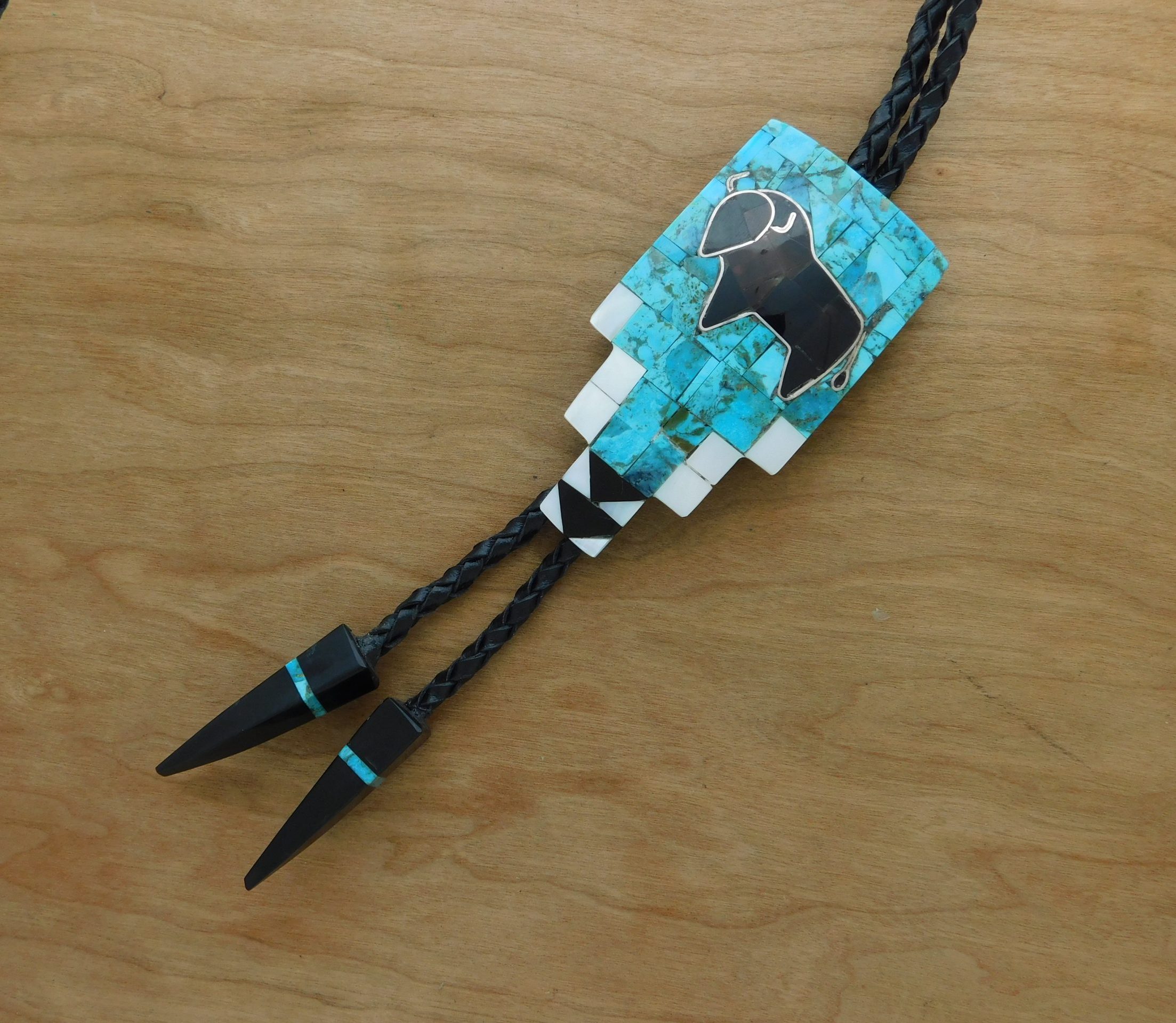 Raymond Rosetta Tortoise Shell Bull Bolo Tie